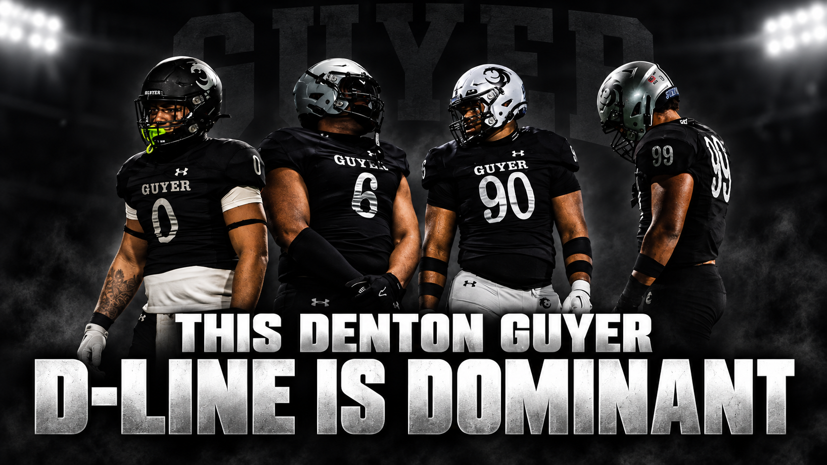 Denton Guyer defensive linemen Zane Rowe, Logan Lokey, Darrien Neal and Khyren Haywood in black Guyer uniforms